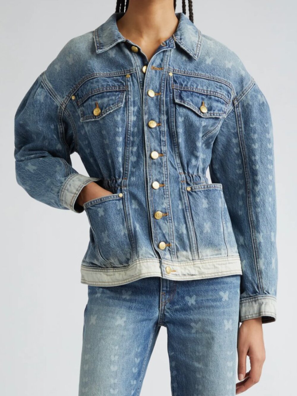 ULLA JOHNSON - Odette Puff Sleeve Denim Jacket | ETCHED ARASHI WASH | Size XL